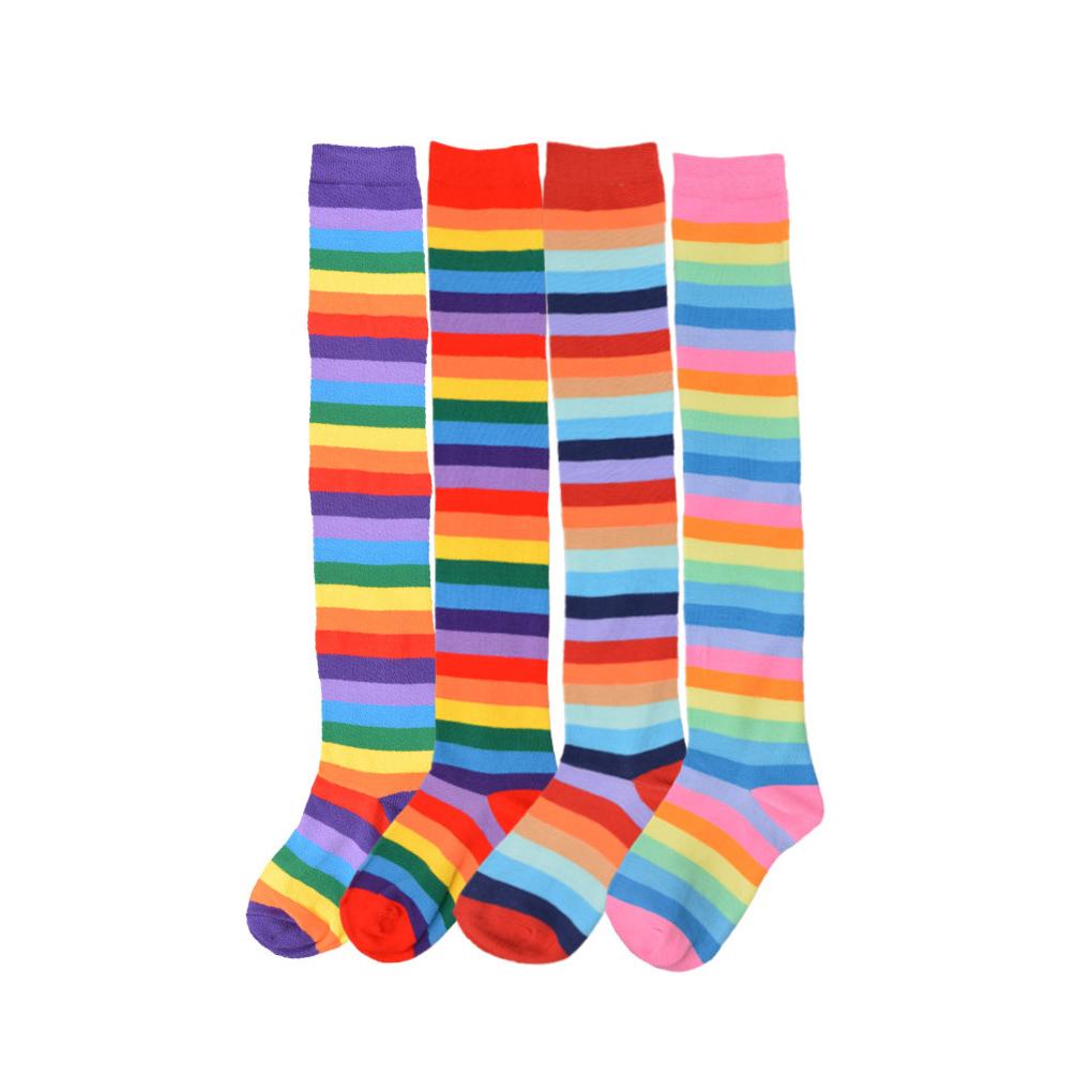 Pack of 2 Striped Plus Size Thigh High Socks Elasticity Breathability Comfortable Warm Fad Appearance Non Slip Stockings