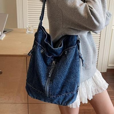 Denim Messenger Bag Women's Lazy Style Retro Simple Shoulder Bag Large Capacity Travel Backpack Commuter Women's Bag