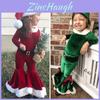 Festive Christmas Kids Girls Plush Flared Pants Suit With Santa Hat Tree Hat
