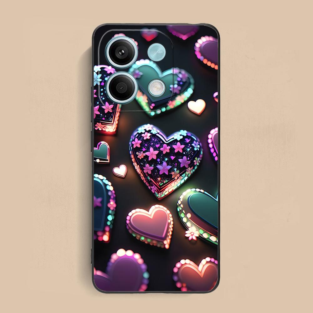 Y2K Glowing Hearts Mobile Phone Case for Xiaomi Redmi 15 14 13 12 A5 3 2 1 C Plus 4G 5G Colorful Printing Cover Cover Luxury