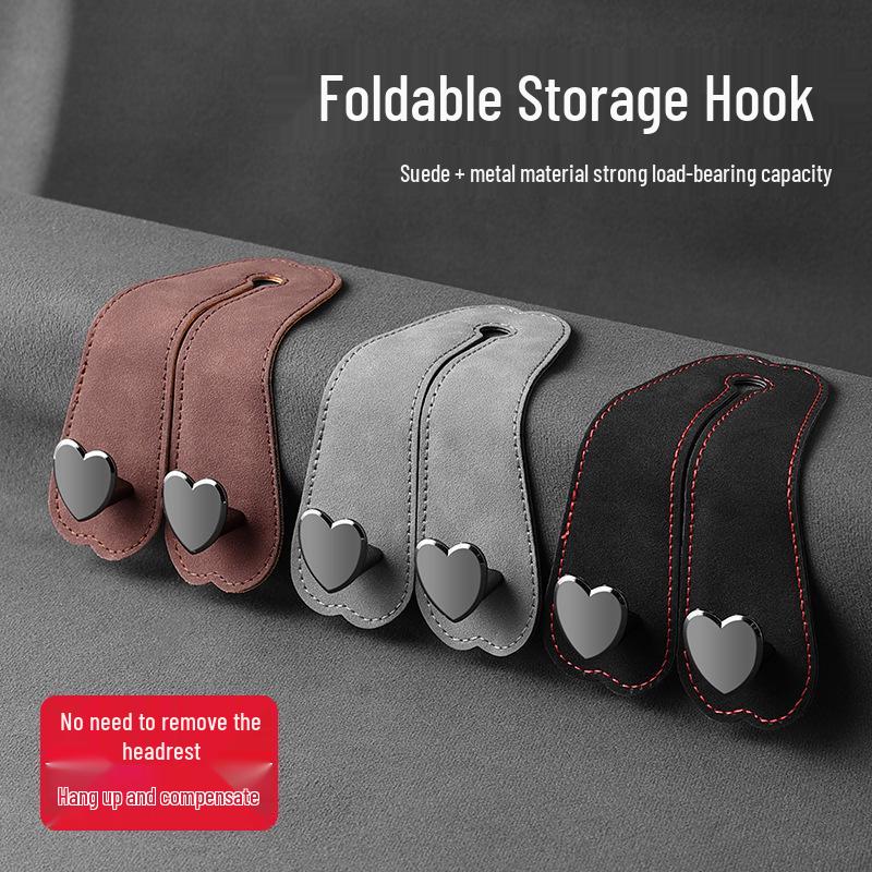 Heart-Shaped Car Seat Back Double Hooks for Hidden Storage