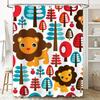 Playful Lion Forest: Whimsical Animal and Tree Pattern Shower Curtain for a Fun and Vibrant Bathroom Décor