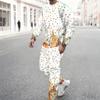 Men Print Two Piece Outfit Crew Neck Sweatshirt Drawstring Jogger Pants Casual Daily Tracksuit Set