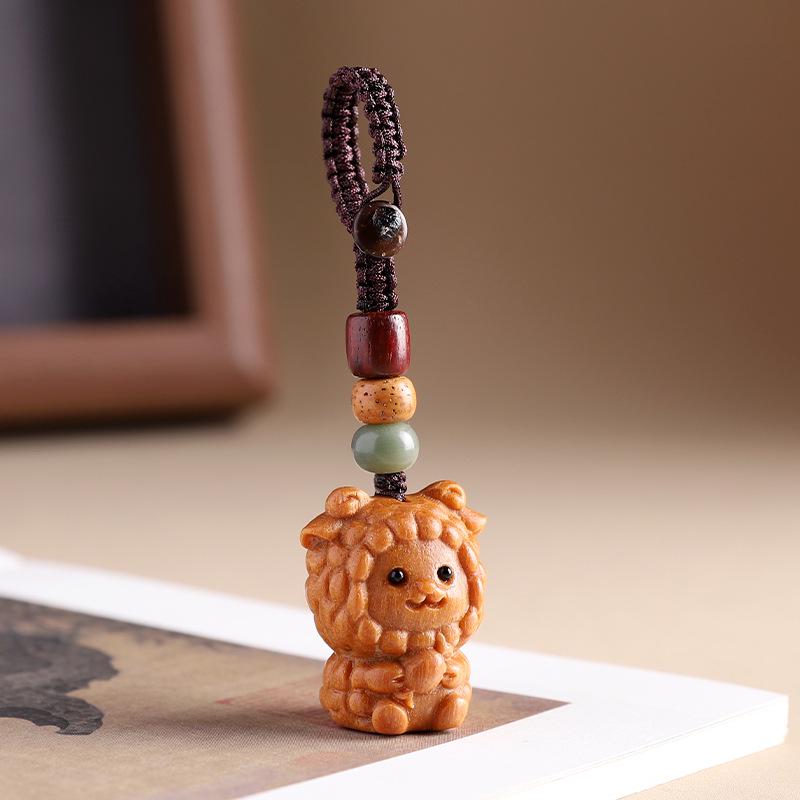 Sandalwood Zodiac Keychain Charm for Men & Women - Cute Mouse Pendant for Keys & Phones