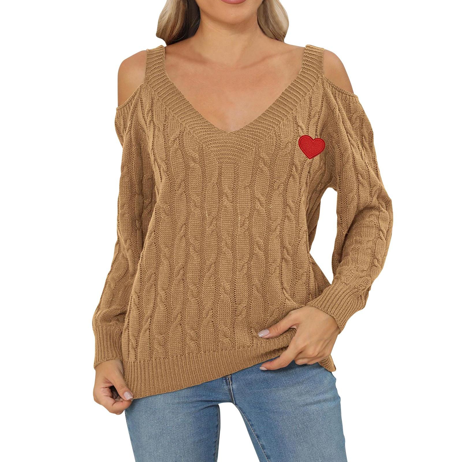 

Женский повседневный модный удобный глубокий V-образный вырез, сексуальный свободный пуловер с открытыми плечами, свитер, женские топы S верблюд