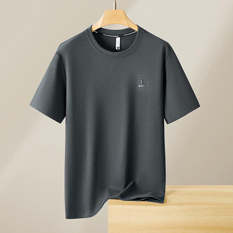 Dibenze Men's Plus Size Autumn Stretch De Velvet Short Sleeve T-Shirt