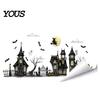 Easy Peel Window Graphics Halloween Spooky Bat Static Clings, Ghost House Glass Stickers, Adhesive-Free Beautification Sets Waterproof Decals for Bar