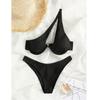 New Summer New Bikini Beach Party Sexy Ladies Split Swimsuit Solid Color One-shoulder French Bra Sets Women Hollow Out Y2k Female Clothes