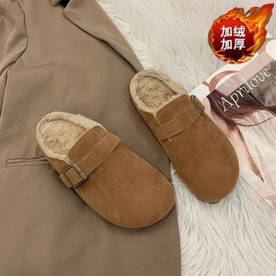 Winter Outer Wear Velvet Bag Head Half Tow Boken Muller Boken Slippers Mango Big Head Loafer Bean Cotton Slippers