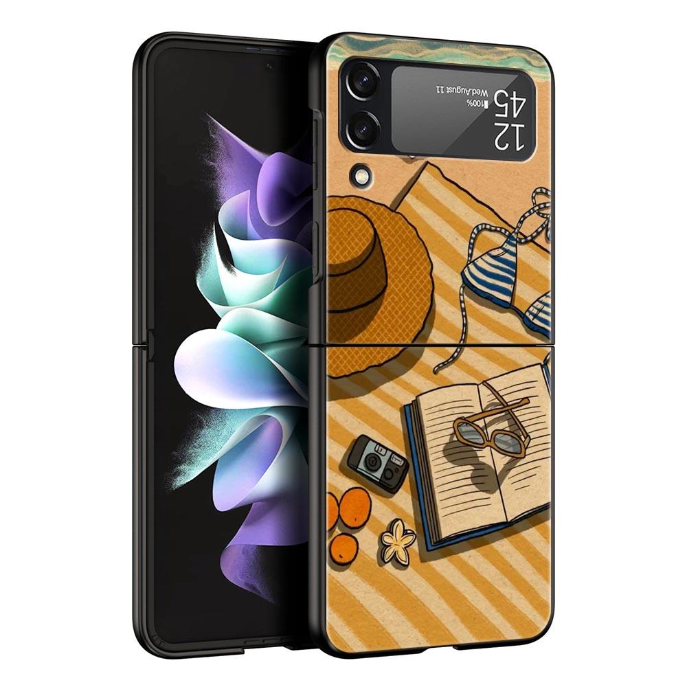 Summer Beach Hard PC Phone Case For Samsung Galaxy Z Flip 7 6 5 4 Black Cover For Galaxy Z Flip 3 Foldable Shell Fundas Capa Bag