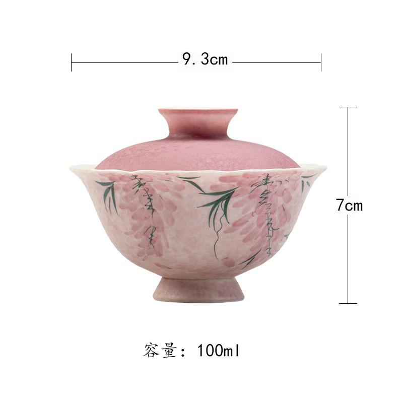 

100ml Hand-painted Wisteria Gaiwan Aesthetic Tea Tureen Tea Bowl With Lid Kit Tea Maker Cover Bowl Cafes Accessories Collection