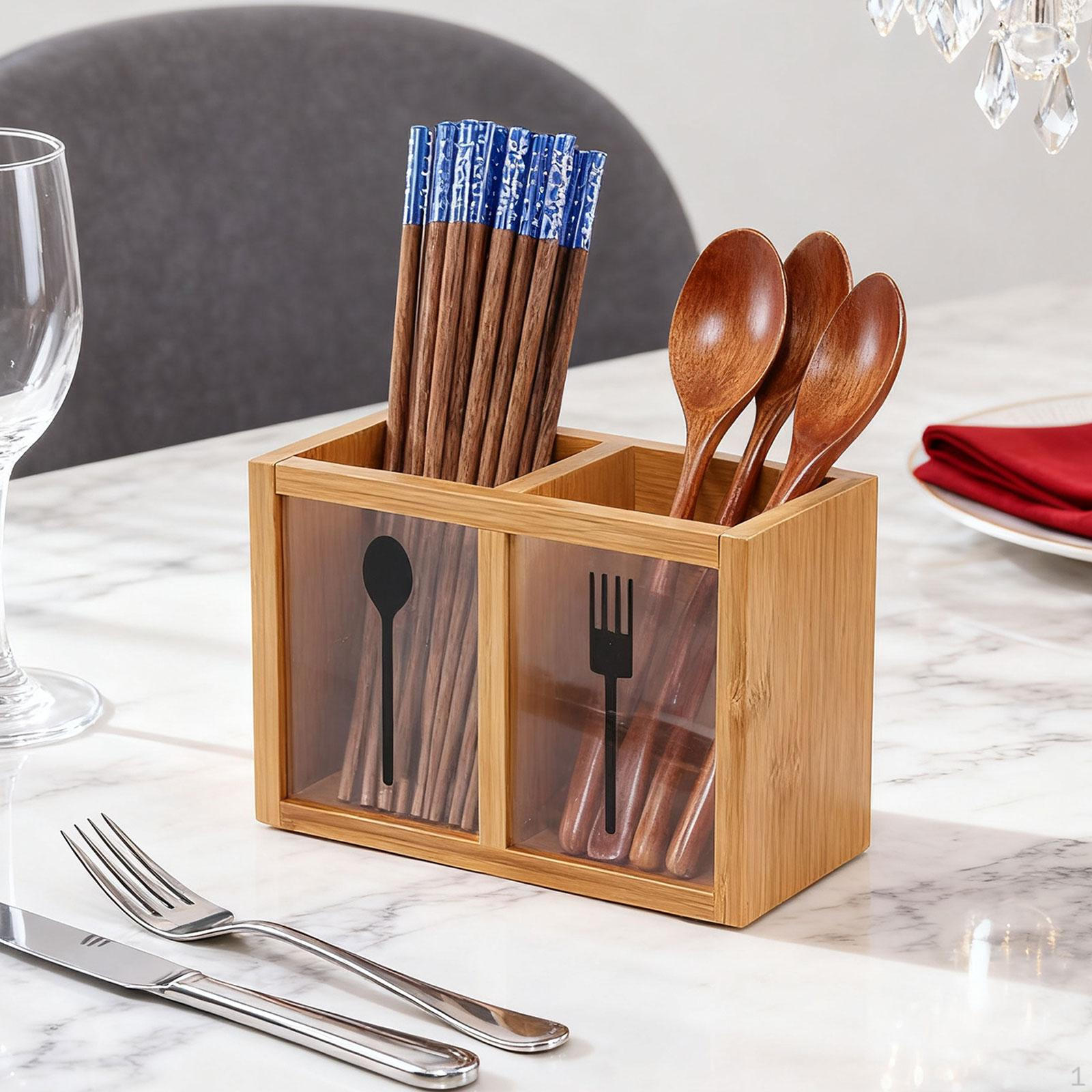 

Bamboo Chopstick Basket Spoon Chopsticks Fork Drain Rack Lightweight Cage Cutlery 2 Grid