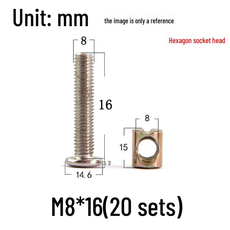 Nickel-Plated Phillips Hex Socket Crib Screw & Nut Set, M6/M8