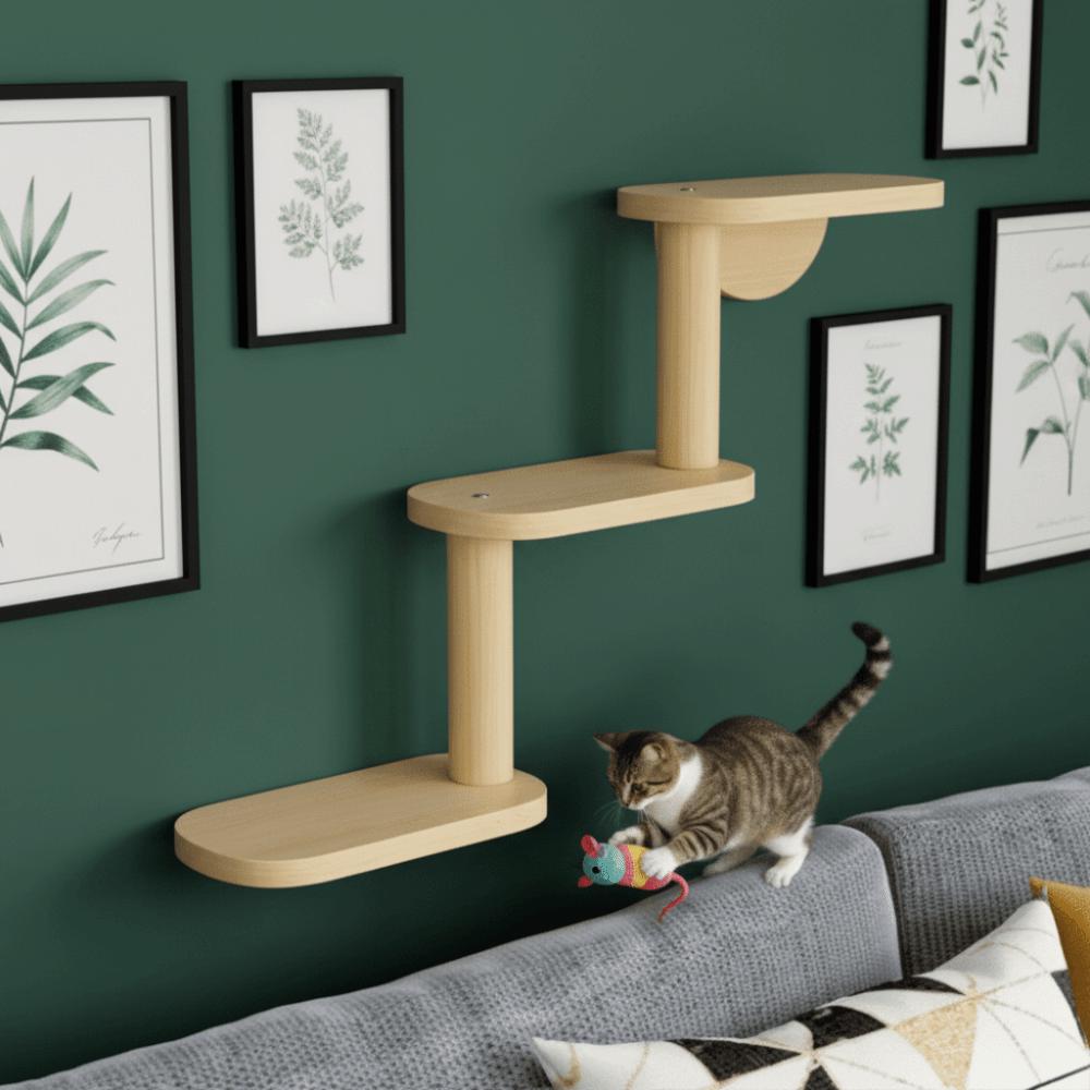 Solid Wood Wall Mounted Cat Tree Space Saving Cat Climbing Ladder Cat Climbing Shelves  Indoor Use