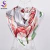 [BYSIFA] Scarf Hijab  New Ladies Grey Red Square Scarves Wraps Fashion Floral Design Satin Silk Scarf Shawl Pink Blue 90*90