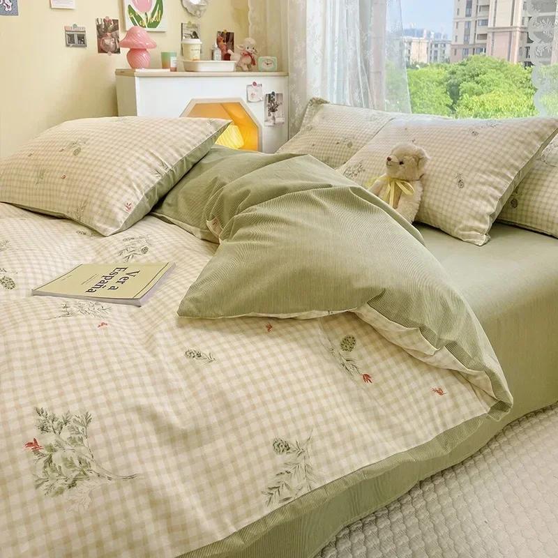 3/4pcs/set 100% Cotton Floral Pattern Duvet Cover Set with Pillowcase Sheet Home Twin Single Queen Size Boys Girls Bedding Sets