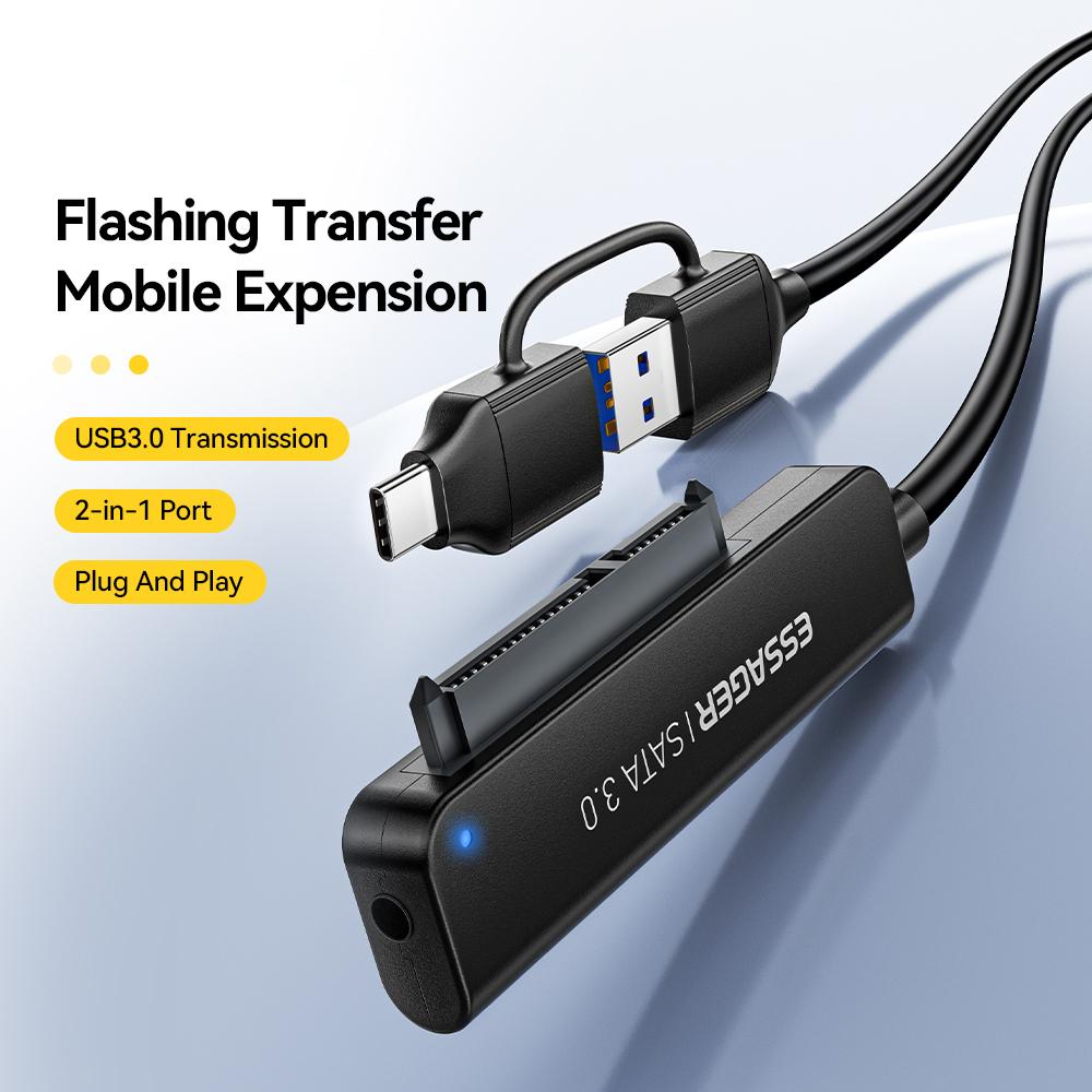 ESSAGER 5Gbps High Speed Data Transfer 2 In 1 USB 3.0/Type-C To SATA Adapter Cable for External Hard Drive SSD