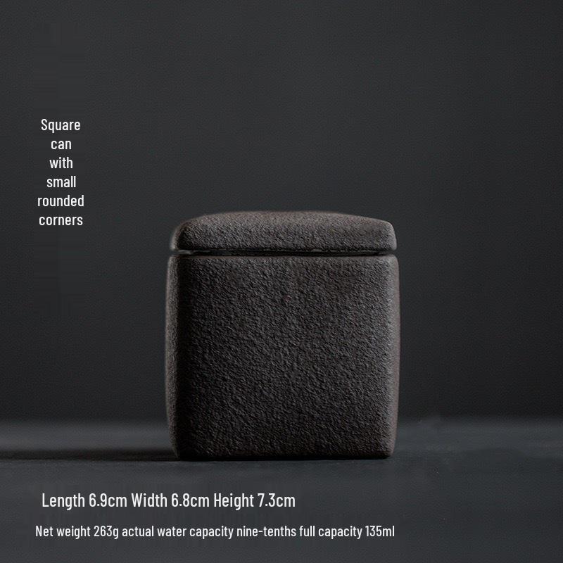 Japanese Style Retro Square Ceramic Tea Caddy - Handmade Coarse Pottery for Pu'er and White Tea, Old Rock Mud Non-Sealed Jar