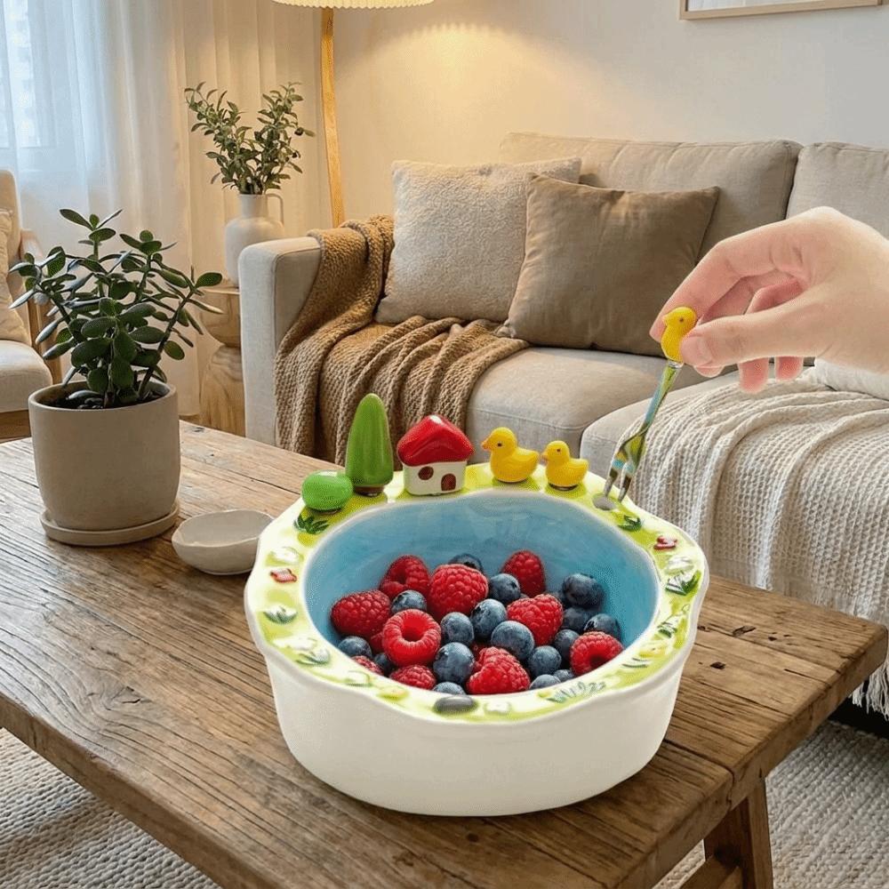 Ceramic Salad Plate Little Duck House Shape Fruit Storage Tray Cute Snack Plate  Living Room