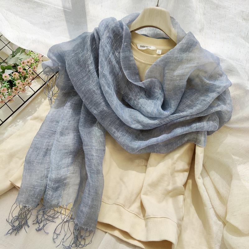 

Японский ретро-шарф из льна, женский летний однотонный шарф из хлопка и льна, тонкая шаль из грязного крашения, импортный шелковый шарф 200x65cm