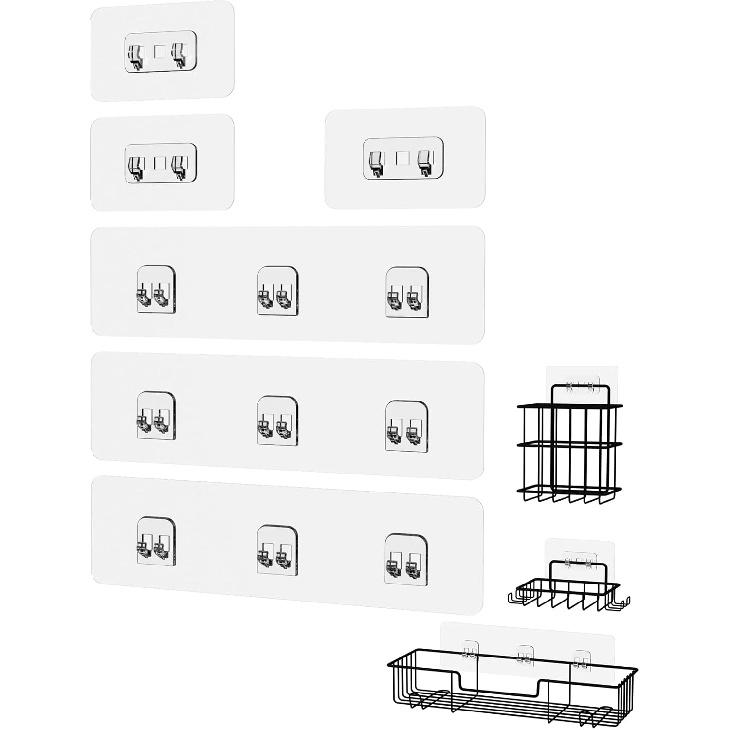 Shower Caddy Adhesive Strips, Replacement Stickers for Shower Shelves and Soap Holders, Kitchen and Bathroom Wire Rack, 6 Pack 1+3 Wire Hook 6 Pack