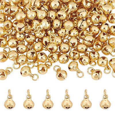 100Pcs Rack Plating Brass Charms, with Jump Rings, Cadmium Free & Lead Free, Long-Lasting Plated, Bell Shapes, Real 18K Gold Plated, 8x6mm, Hole: 2mm