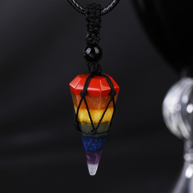 Hexagonal Cone Mesh Pendant Necklace With Natural Opal Gemstones Elegant Portable Jewelry for Women