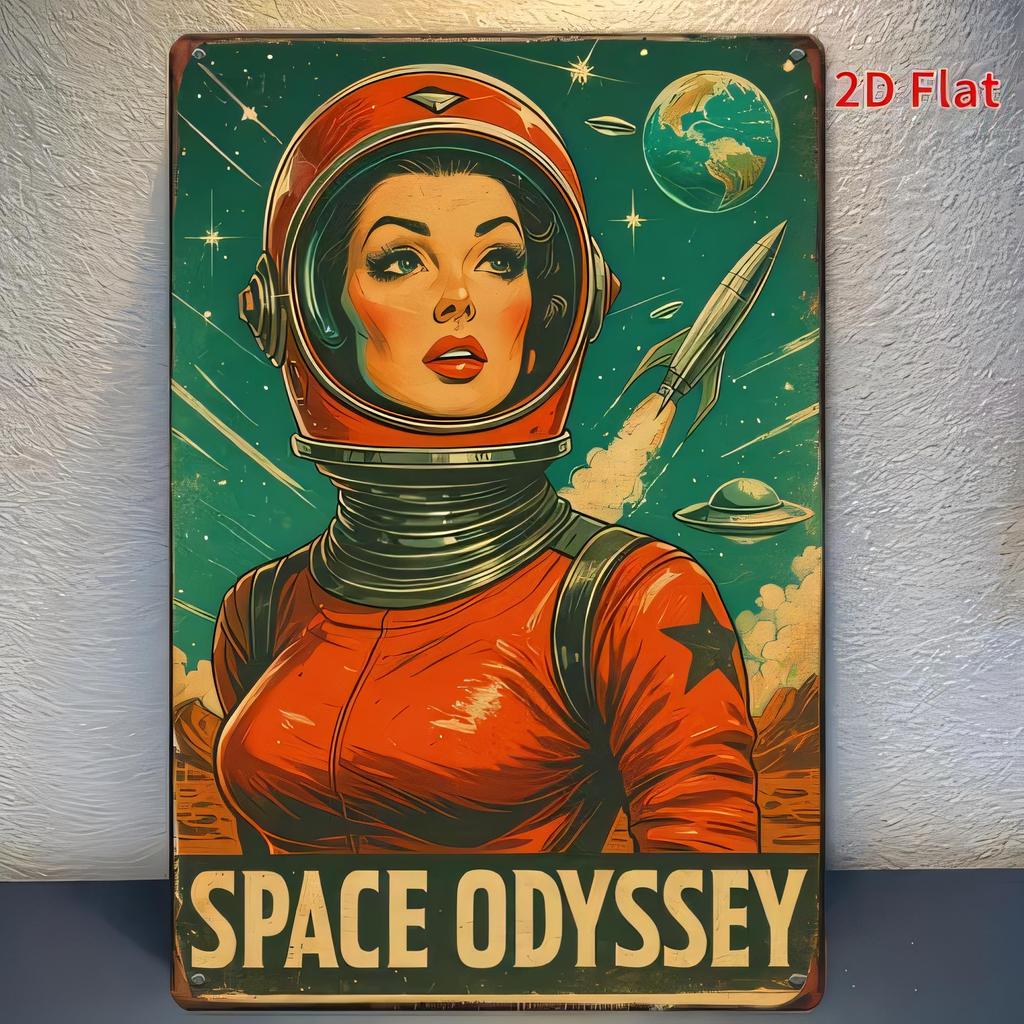 Tin Sign Space Astronaut Retro Poster Metal Wall Art Vintage Style for Home Bar Garage Office Decor Astronaut Helmet Stars Pla