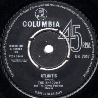 7-Zoll Schallplatte SHADOWS - Atlantis DB7047 Columbia 1963 UK Rock Gebraucht