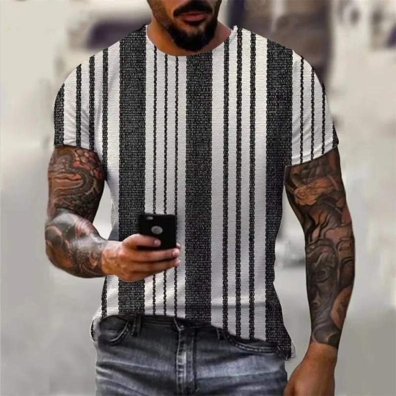 Pánské barevné tričko s geometrickým vzorem Color Block 3D potištěná trička Letní pouliční s krátkým rukávem s kulatým výstřihem Volná trička