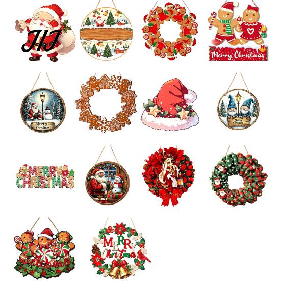 Christmas Gift For Friends Wooden Hanging Pendant, Festive Ornaments with Hemp Rope for Tree Fireplace Wall Window Decoration, Santa Claus/Gingerbread