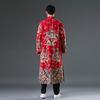 Winter new double-layer dragon pattern trench coat cotton and linen printed disc-buckled cardigan loose stand-up collar Chinese style coat