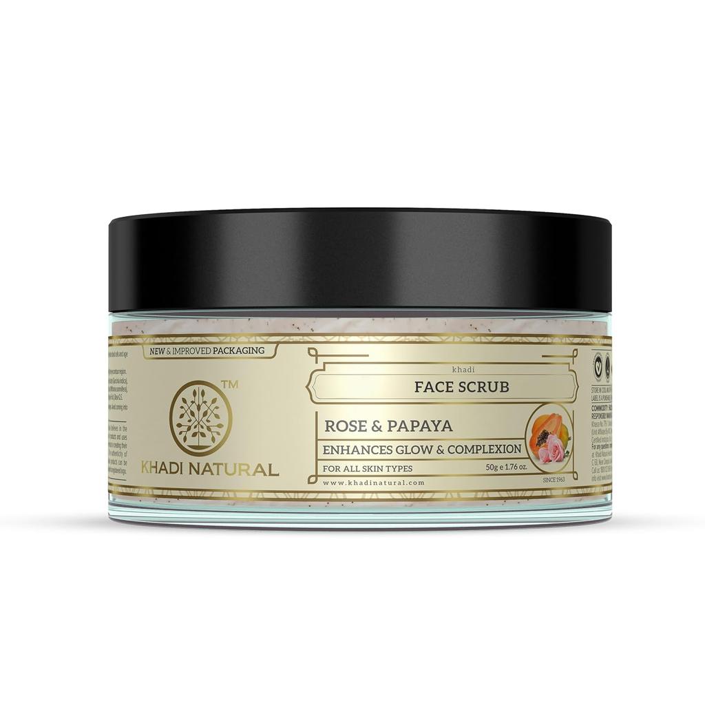 Khadi Natural Rose & Papaya Face Scrub 50g Pack Ayurvedic Exfoliator for Smooth Radiant Skin