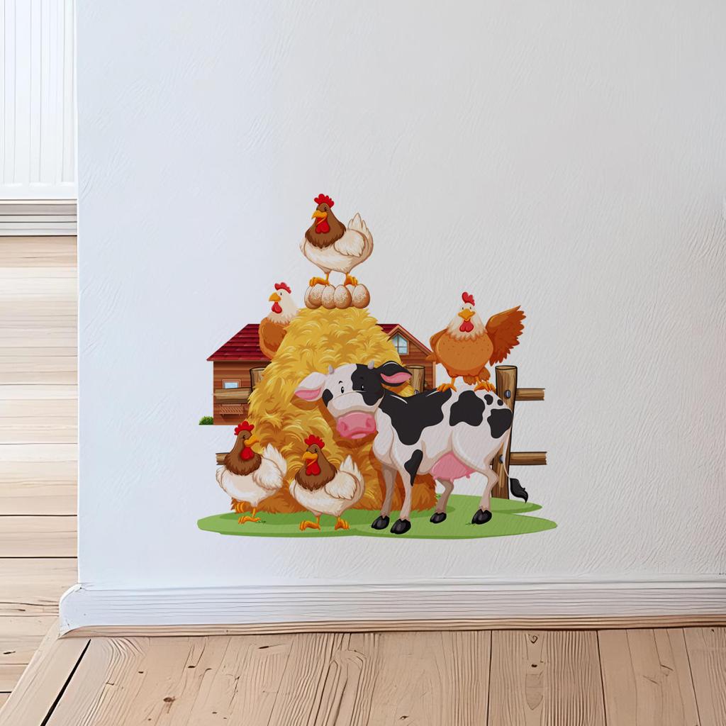 Cartoon Farm Animals Wall Sticker PVC Self-Adhesive Removable for Kitchen Bedroom Living Room Background Wall Home Decor Art