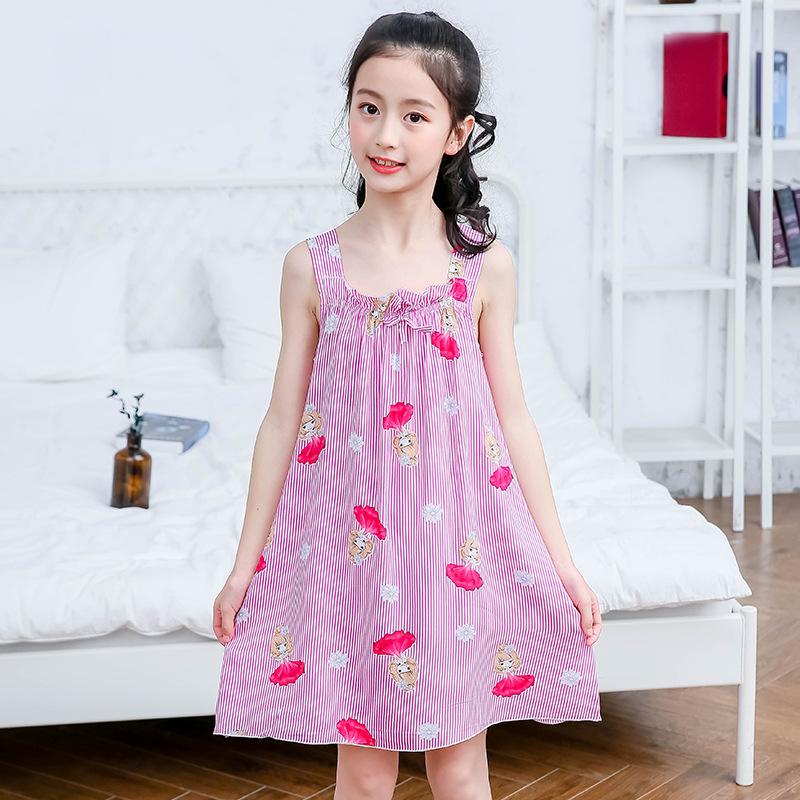 Summer Girls' Sleeveless Cotton Gauze Nightgown Pajamas