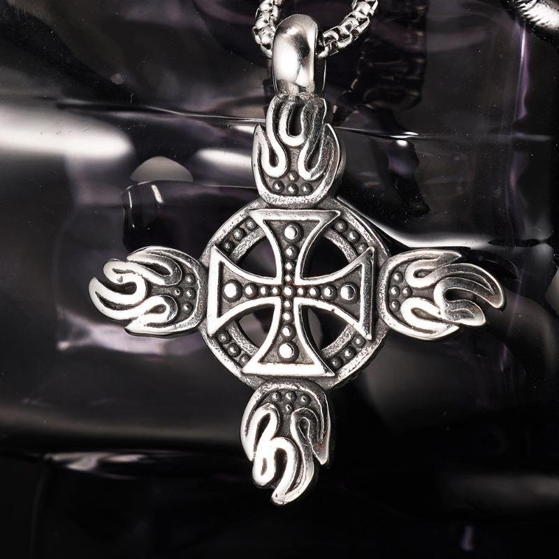 Flame-shaped stainless steel necklace - dark aesthetic, trendy pendant, punk style for men