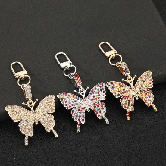 Keychain Pendant Sparkling Rhinestones Butterfly Shape Zinc Alloy Keychain Pendant with Lobster Clasp Backpack Accessory