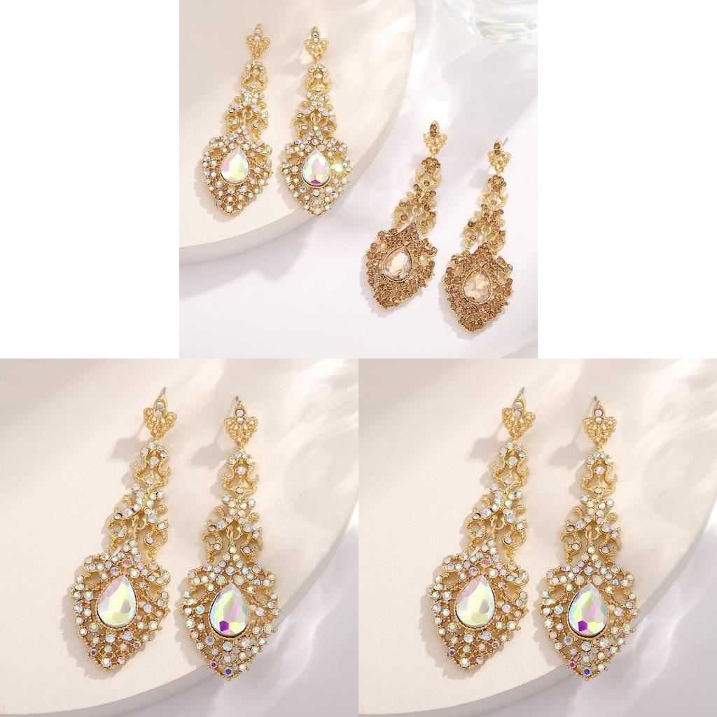 Vintage Water Drop Earrings For Women With Gold Finish For Evening Wear
