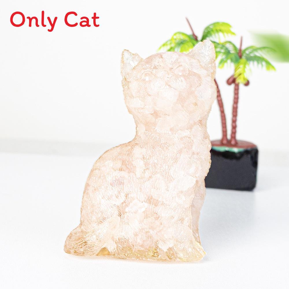 Crystal Cat Resin Decor With Fortune Symbol For Office Desk Enhancements