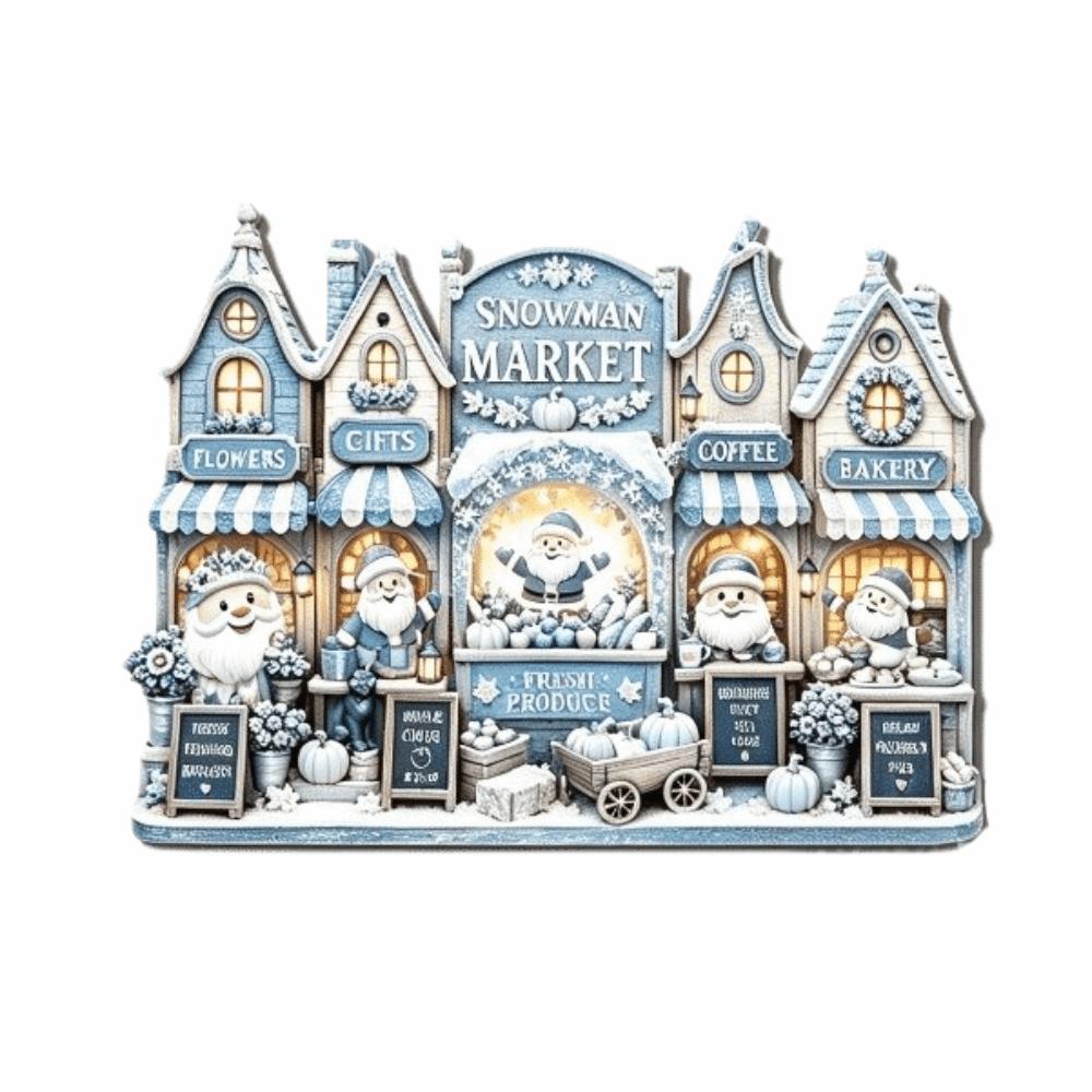 2D Flat Print Christmas Wooden Decoration Sign Snowman Santa Claus Xmas Ornaments Rustic Style Cottage Shape