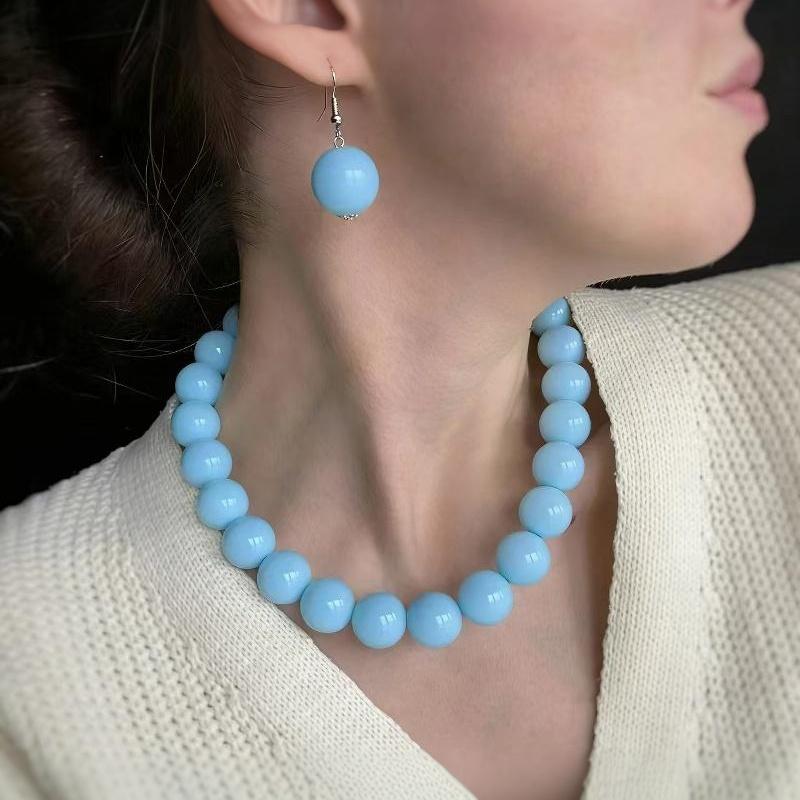 2Pcs Bohemian Colorful Bead Jewelry Set Adjustable Choker Necklace Earrings for Women Music Festival Accessory