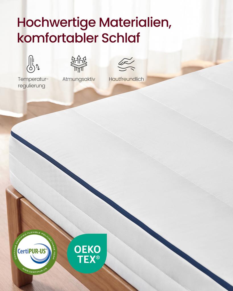 VASAGLE Mattress, 140 X 200 Cm, Double Mattress Made of Gel Memory Foam, Medium Firm, H3, 7-Zone Support, Breathable, Removable