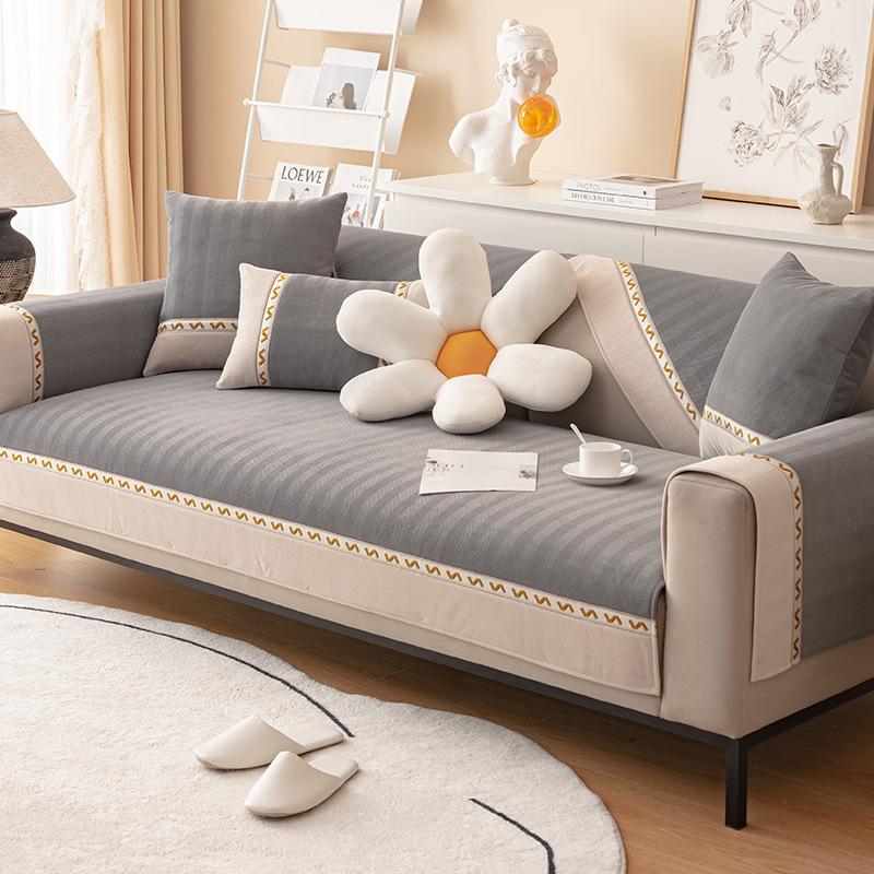 Sofa Cushion Four Seasons Universal Non-Slip Simple Cream Style Fabric Seat Cushion Cover Cover