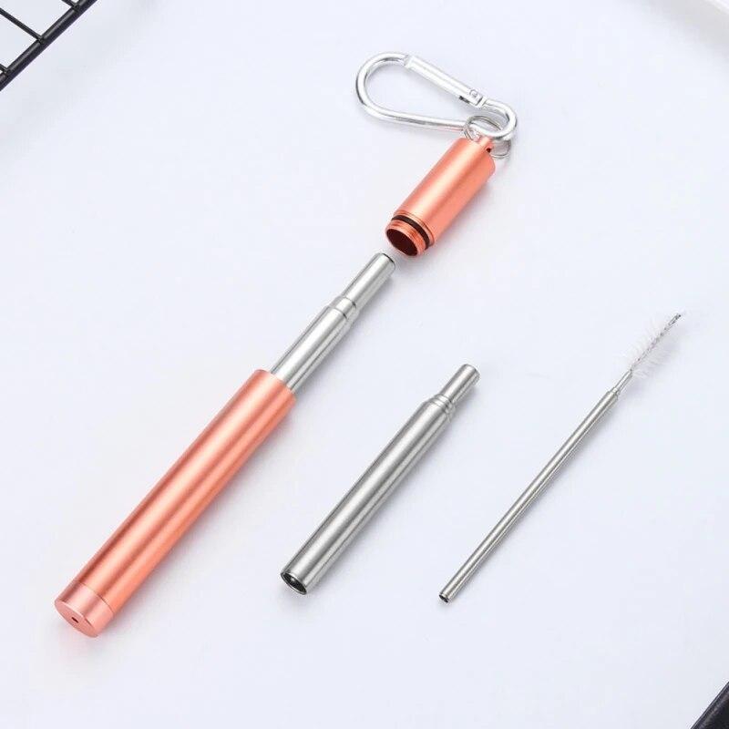 Stainless Steel Telescopic Straws with Cleaning Brush Reusable Drinking Straw Portable Tools Kitchen Bar Drinkware Accessories