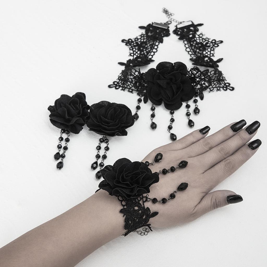 Gothic Dark Black Lace Collar Halloween Rose Flower Fringed Choker Necklace