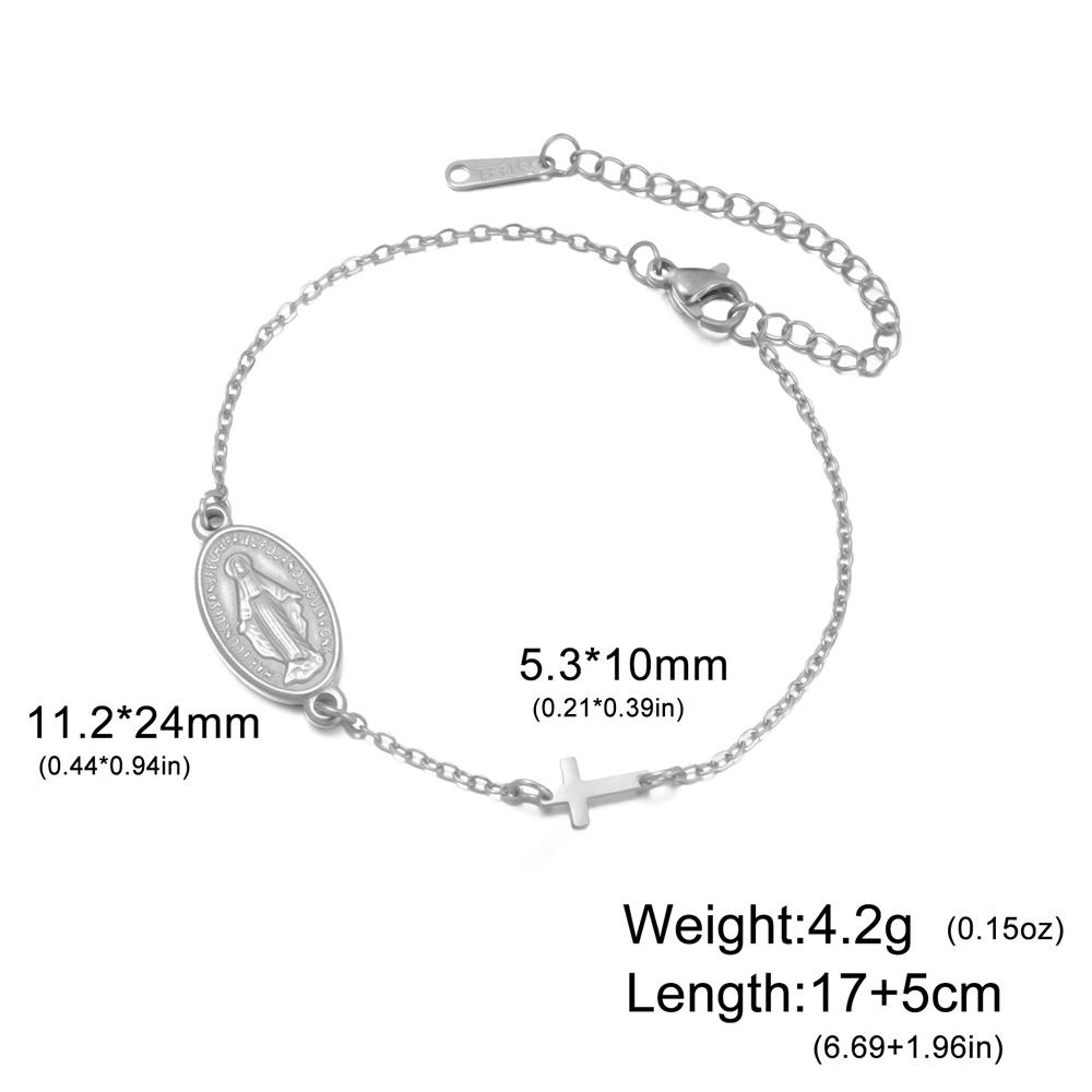 Virgin Mary Cross Bracelet Adjustable Hand Chain Stainless Steel Pendant Medal Christian Religious Catholic Protection Jewelry