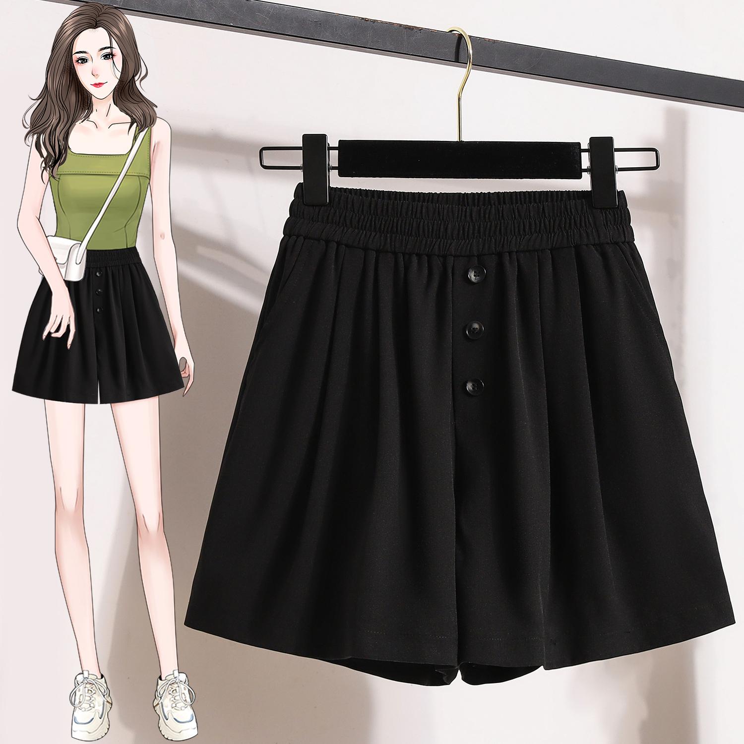 

DIMANAF 2024 Большие размеры женские летние брюки повседневные широкие брюки шорты с высокой талией свободные базовые короткие брюки 5XL чёрный