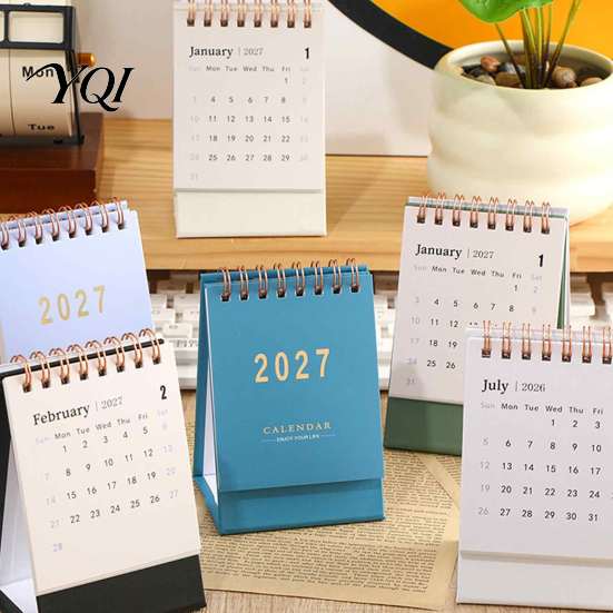 Durable Spiral Bound Calendar 2027 English Desktop Calendar, Minimalist Table Planner with Gold Easy Viewing Monthly Foil Cover, Thick Paper, 18-Month