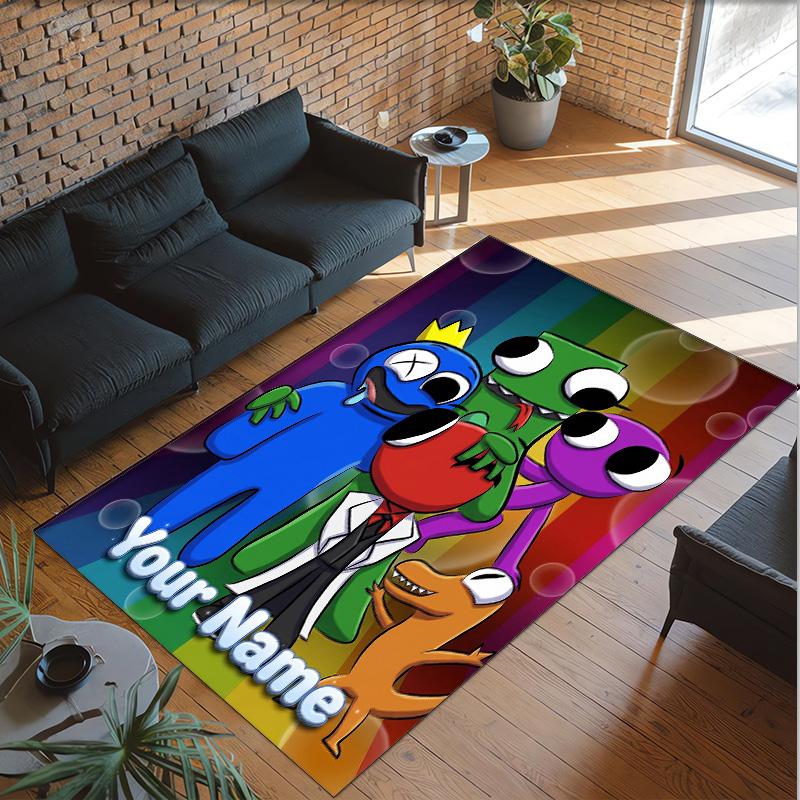 Personalized Crystal Velvet Carpet Custom Name Text,Rainbow Friends Anti Slip Area Rug For Home Decoration