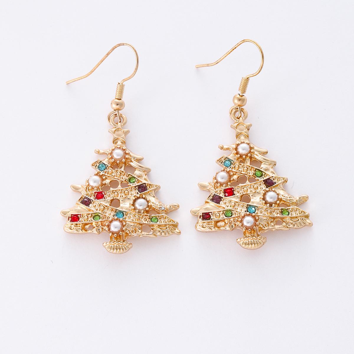 

Christmas Zircon Women Christmas Tree Imitation Pearl Colored Earrings For Women Wedding Christmas Party Gift